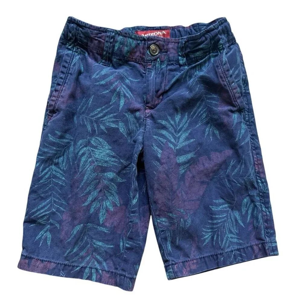 Youth Boys Arizona Jeans Palm Print Navy Chino Shorts - Sz 8 Regular